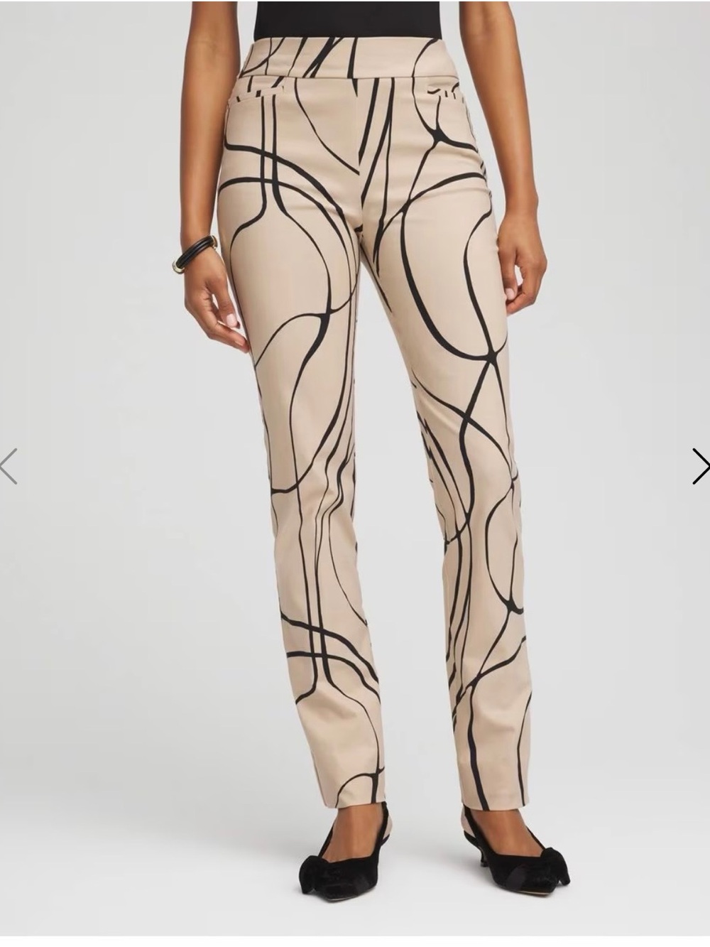 Chico's Beige Slim Straight Pants with Black Abstract Lines